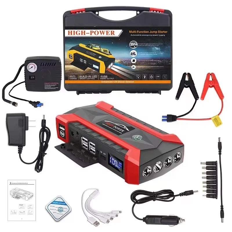 4-in-1 Car and Motorcycle Battery Jump Starter 🚗⚡ Air Pump + FREE SHIPPING