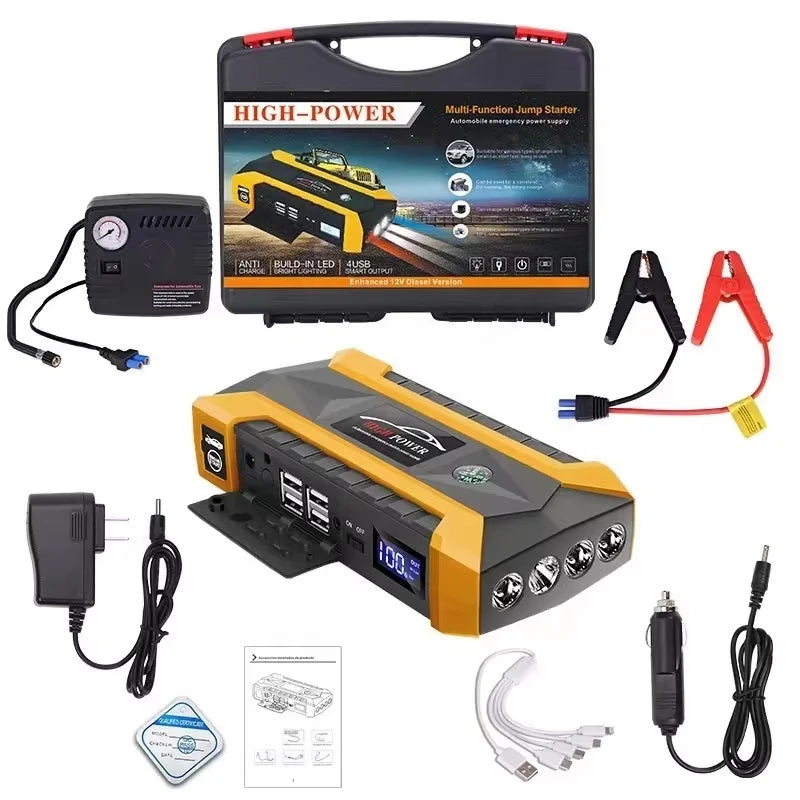 4-in-1 Car and Motorcycle Battery Jump Starter 🚗⚡ Air Pump + FREE SHIPPING